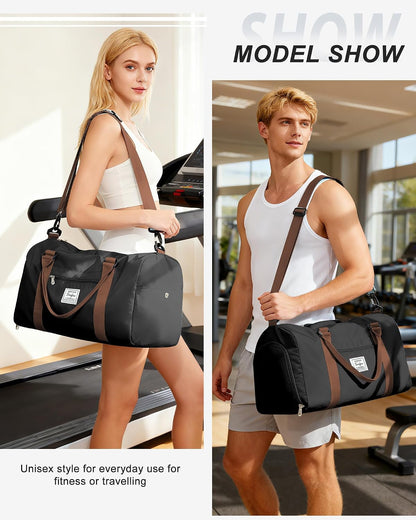 Gym Bag Womens Mens with Shoes Compartment and Wet Pocket Travel Duffel Bag for Women for Plane Sport Gym Tote Bags Swimming Yoga Waterproof Weekend Overnight Carry on Bag Hospital Holdalls