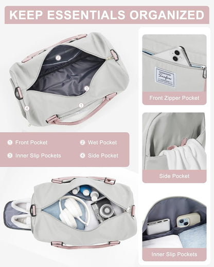 Gym Bag Womens Mens with Shoes Compartment and Wet Pocket Travel Duffel Bag for Women for Plane Sport Gym Tote Bags Swimming Yoga Waterproof Weekend Overnight Carry on Bag Hospital Holdalls