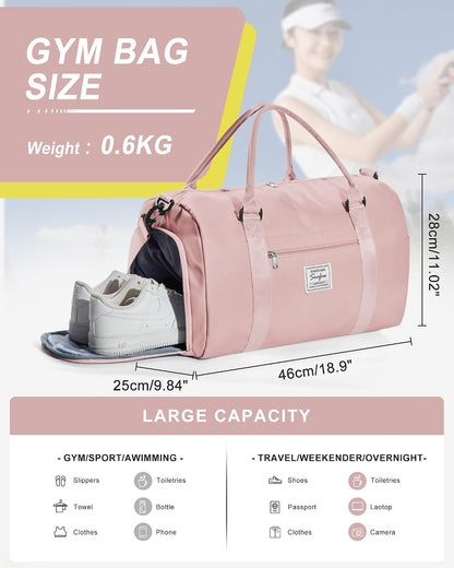 Gym Bag Womens Mens with Shoes Compartment and Wet Pocket Travel Duffel Bag for Women for Plane Sport Gym Tote Bags Swimming Yoga Waterproof Weekend Overnight Carry on Bag Hospital Holdalls