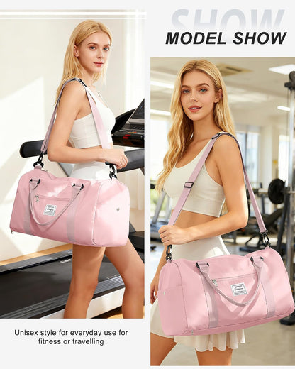 Gym Bag Womens Mens with Shoes Compartment and Wet Pocket Travel Duffel Bag for Women for Plane Sport Gym Tote Bags Swimming Yoga Waterproof Weekend Overnight Carry on Bag Hospital Holdalls