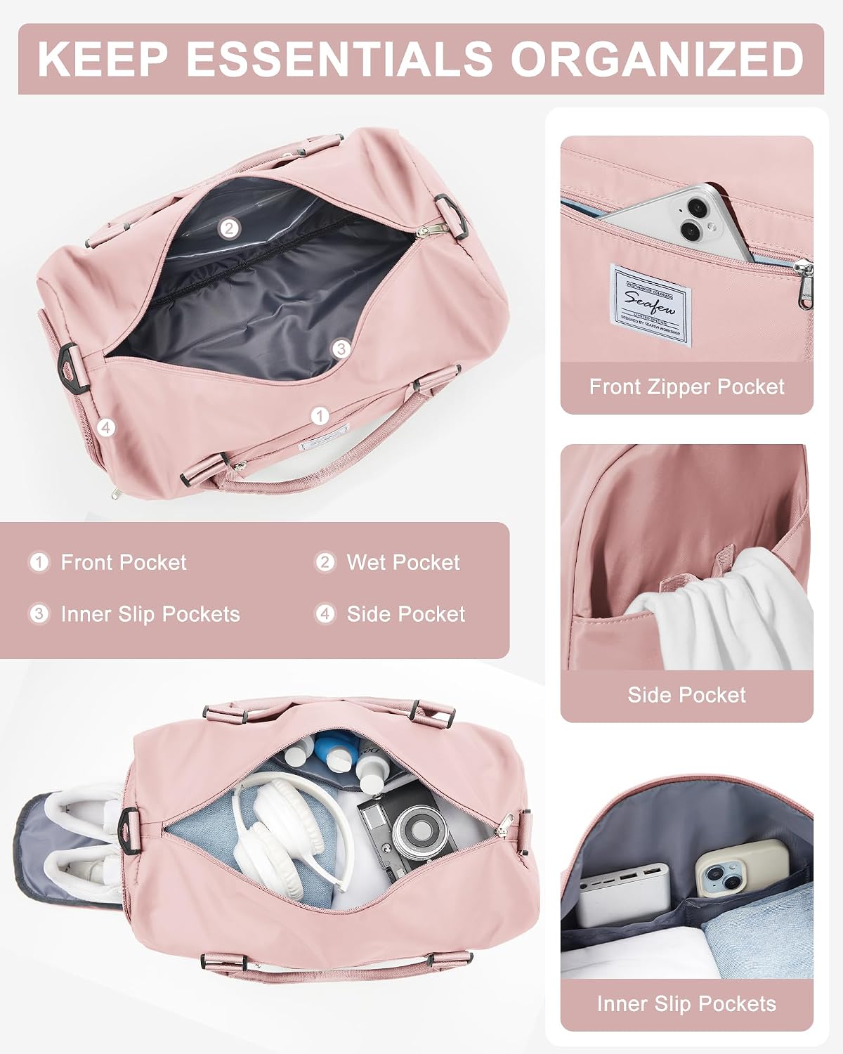 Gym Bag Womens Mens with Shoes Compartment and Wet Pocket Travel Duffel Bag for Women for Plane Sport Gym Tote Bags Swimming Yoga Waterproof Weekend Overnight Carry on Bag Hospital Holdalls