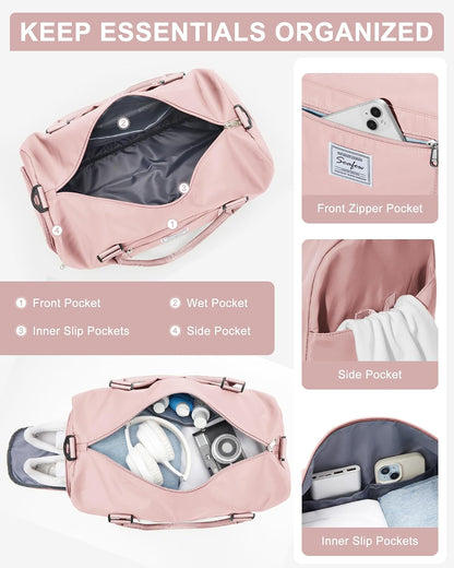 Gym Bag Womens Mens with Shoes Compartment and Wet Pocket Travel Duffel Bag for Women for Plane Sport Gym Tote Bags Swimming Yoga Waterproof Weekend Overnight Carry on Bag Hospital Holdalls