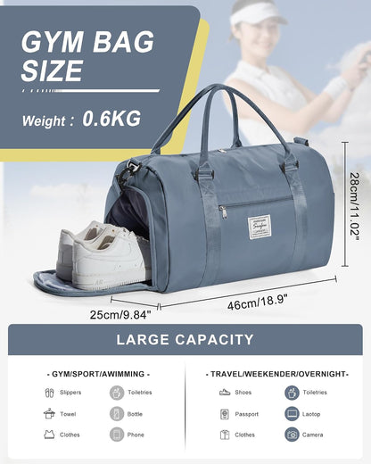 Gym Bag Womens Mens with Shoes Compartment and Wet Pocket Travel Duffel Bag for Women for Plane Sport Gym Tote Bags Swimming Yoga Waterproof Weekend Overnight Carry on Bag Hospital Holdalls