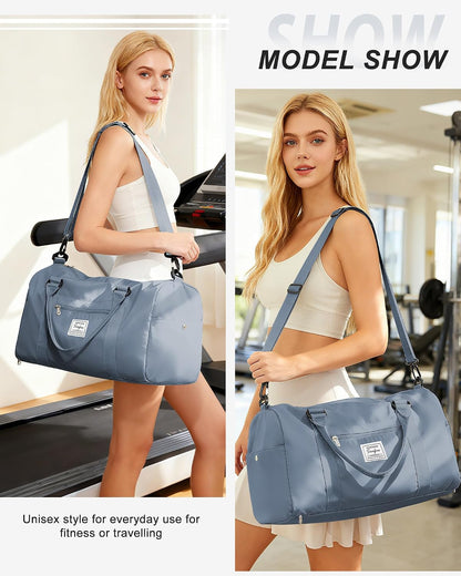 Gym Bag Womens Mens with Shoes Compartment and Wet Pocket Travel Duffel Bag for Women for Plane Sport Gym Tote Bags Swimming Yoga Waterproof Weekend Overnight Carry on Bag Hospital Holdalls
