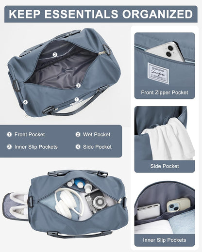 Gym Bag Womens Mens with Shoes Compartment and Wet Pocket Travel Duffel Bag for Women for Plane Sport Gym Tote Bags Swimming Yoga Waterproof Weekend Overnight Carry on Bag Hospital Holdalls