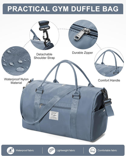 Gym Bag Womens Mens with Shoes Compartment and Wet Pocket Travel Duffel Bag for Women for Plane Sport Gym Tote Bags Swimming Yoga Waterproof Weekend Overnight Carry on Bag Hospital Holdalls