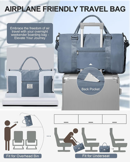 Gym Bag Womens Mens with Shoes Compartment and Wet Pocket Travel Duffel Bag for Women for Plane Sport Gym Tote Bags Swimming Yoga Waterproof Weekend Overnight Carry on Bag Hospital Holdalls