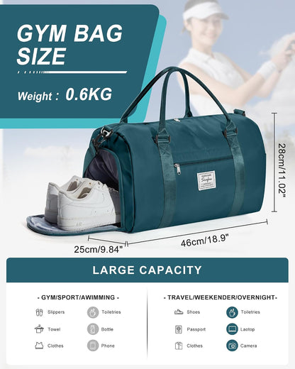 Gym Bag Womens Mens with Shoes Compartment and Wet Pocket Travel Duffel Bag for Women for Plane Sport Gym Tote Bags Swimming Yoga Waterproof Weekend Overnight Carry on Bag Hospital Holdalls