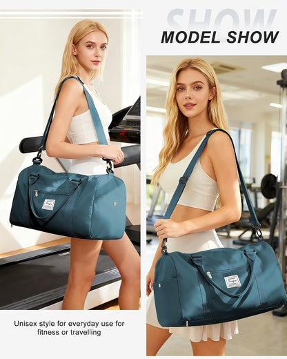 Gym Bag Womens Mens with Shoes Compartment and Wet Pocket Travel Duffel Bag for Women for Plane Sport Gym Tote Bags Swimming Yoga Waterproof Weekend Overnight Carry on Bag Hospital Holdalls