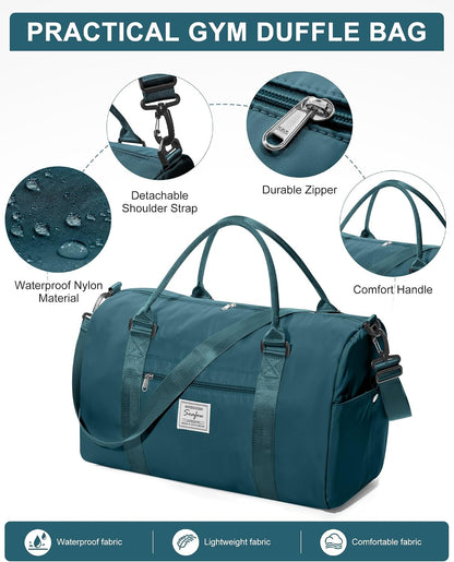 Gym Bag Womens Mens with Shoes Compartment and Wet Pocket Travel Duffel Bag for Women for Plane Sport Gym Tote Bags Swimming Yoga Waterproof Weekend Overnight Carry on Bag Hospital Holdalls