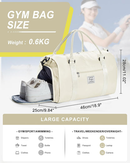 Gym Bag Womens Mens with Shoes Compartment and Wet Pocket Travel Duffel Bag for Women for Plane Sport Gym Tote Bags Swimming Yoga Waterproof Weekend Overnight Carry on Bag Hospital Holdalls