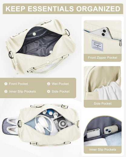 Gym Bag Womens Mens with Shoes Compartment and Wet Pocket Travel Duffel Bag for Women for Plane Sport Gym Tote Bags Swimming Yoga Waterproof Weekend Overnight Carry on Bag Hospital Holdalls