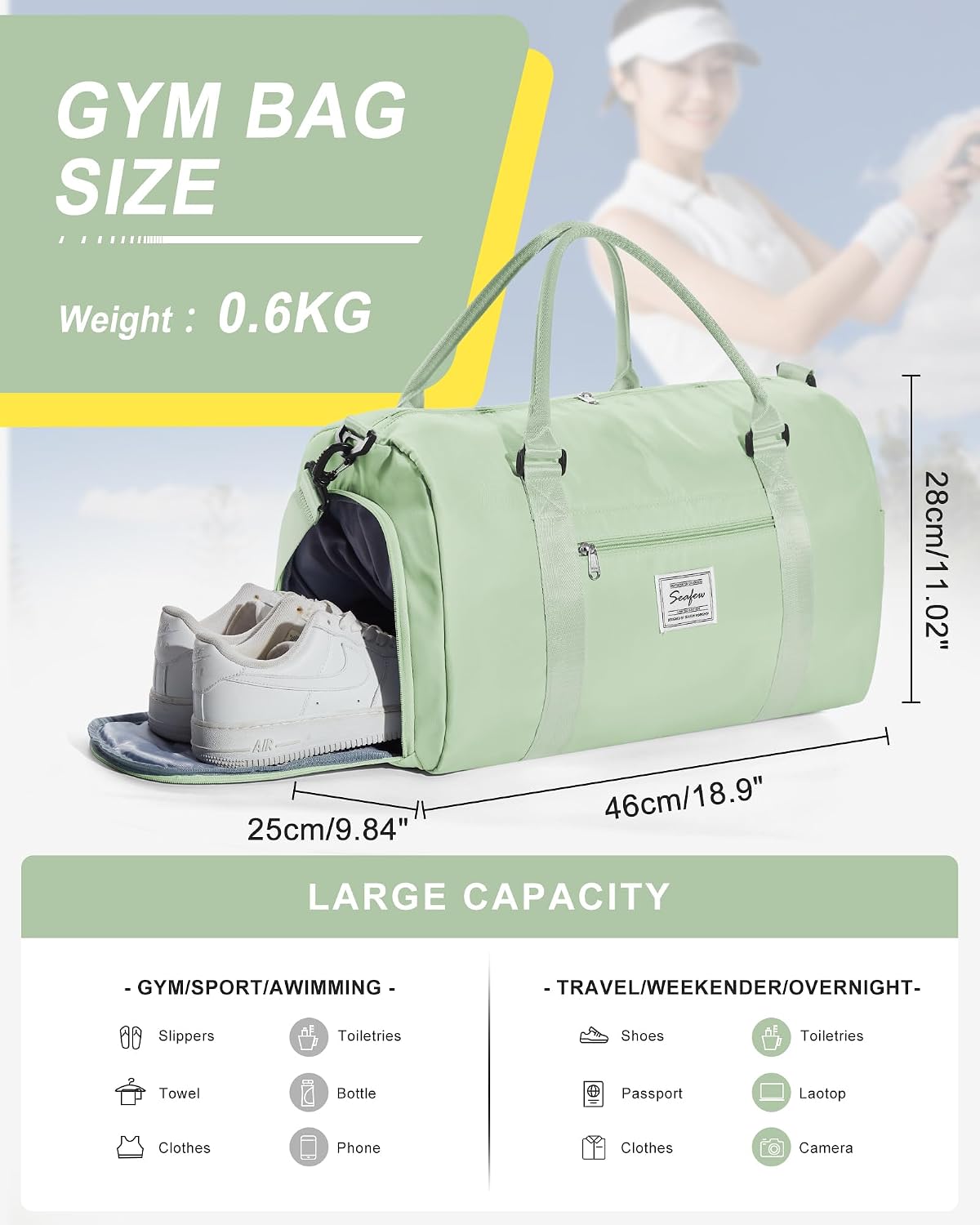 Gym Bag Womens Mens with Shoes Compartment and Wet Pocket Travel Duffel Bag for Women for Plane Sport Gym Tote Bags Swimming Yoga Waterproof Weekend Overnight Carry on Bag Hospital Holdalls