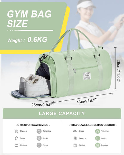 Gym Bag Womens Mens with Shoes Compartment and Wet Pocket Travel Duffel Bag for Women for Plane Sport Gym Tote Bags Swimming Yoga Waterproof Weekend Overnight Carry on Bag Hospital Holdalls