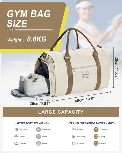 Gym Bag Womens Mens with Shoes Compartment and Wet Pocket Travel Duffel Bag for Women for Plane Sport Gym Tote Bags Swimming Yoga Waterproof Weekend Overnight Carry on Bag Hospital Holdalls