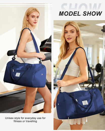 Gym Bag Womens Mens with Shoes Compartment and Wet Pocket Travel Duffel Bag for Women for Plane Sport Gym Tote Bags Swimming Yoga Waterproof Weekend Overnight Carry on Bag Hospital Holdalls