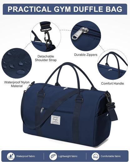Gym Bag Womens Mens with Shoes Compartment and Wet Pocket Travel Duffel Bag for Women for Plane Sport Gym Tote Bags Swimming Yoga Waterproof Weekend Overnight Carry on Bag Hospital Holdalls