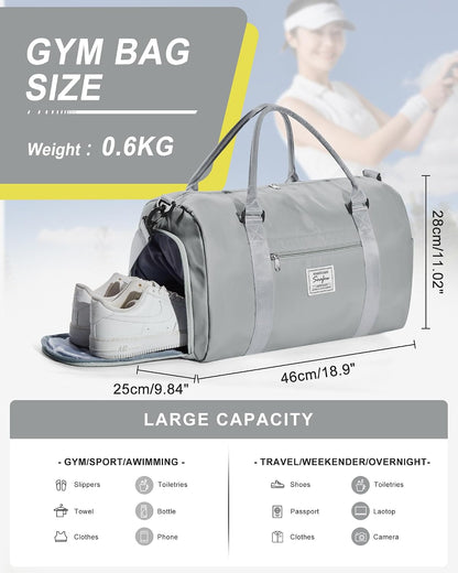 Gym Bag Womens Mens with Shoes Compartment and Wet Pocket Travel Duffel Bag for Women for Plane Sport Gym Tote Bags Swimming Yoga Waterproof Weekend Overnight Carry on Bag Hospital Holdalls