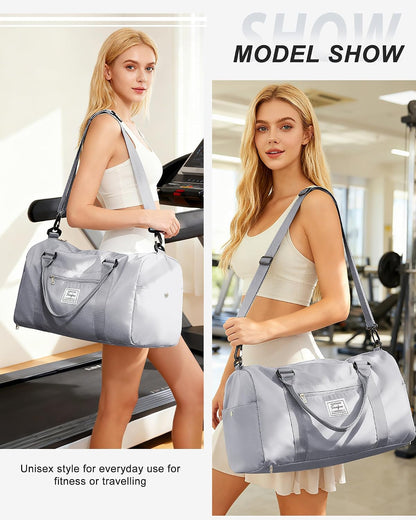 Gym Bag Womens Mens with Shoes Compartment and Wet Pocket Travel Duffel Bag for Women for Plane Sport Gym Tote Bags Swimming Yoga Waterproof Weekend Overnight Carry on Bag Hospital Holdalls