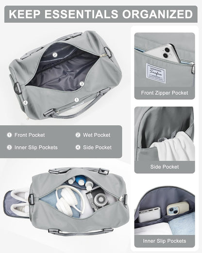 Gym Bag Womens Mens with Shoes Compartment and Wet Pocket Travel Duffel Bag for Women for Plane Sport Gym Tote Bags Swimming Yoga Waterproof Weekend Overnight Carry on Bag Hospital Holdalls