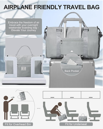 Gym Bag Womens Mens with Shoes Compartment and Wet Pocket Travel Duffel Bag for Women for Plane Sport Gym Tote Bags Swimming Yoga Waterproof Weekend Overnight Carry on Bag Hospital Holdalls