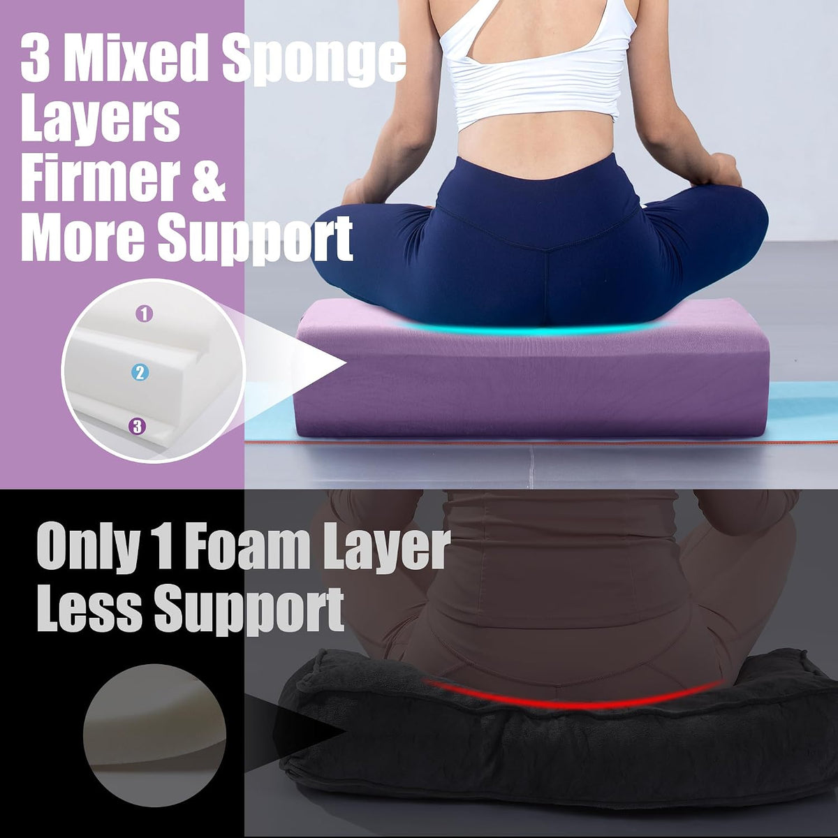 Yoga Bolster Pillow, Triple-Layer Sponge Rectangular Yoga Bolster with Carry Handle Meditation Pillow with Washable Cover for Restorative, Meditation