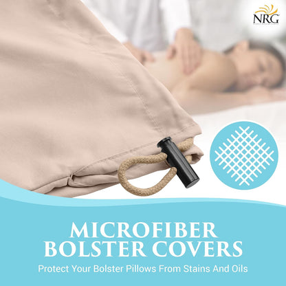 Microfiber Bolster Covers Round Massage Bolster Pillow Covers - Natural - 6" x 27" - 100% Polyester Microfiber - Soft & Durable - Protection from Stains & Oil - Drawstring Closure