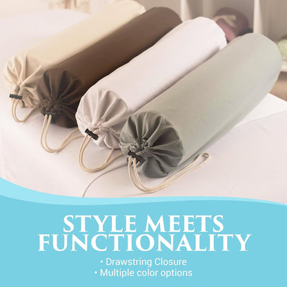 Microfiber Bolster Covers Round Massage Bolster Pillow Covers - Natural - 6" x 27" - 100% Polyester Microfiber - Soft & Durable - Protection from Stains & Oil - Drawstring Closure