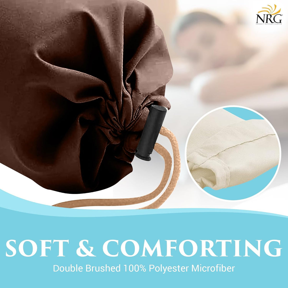 Microfiber Bolster Covers Round Massage Bolster Pillow Covers - Natural - 6" x 27" - 100% Polyester Microfiber - Soft & Durable - Protection from Stains & Oil - Drawstring Closure