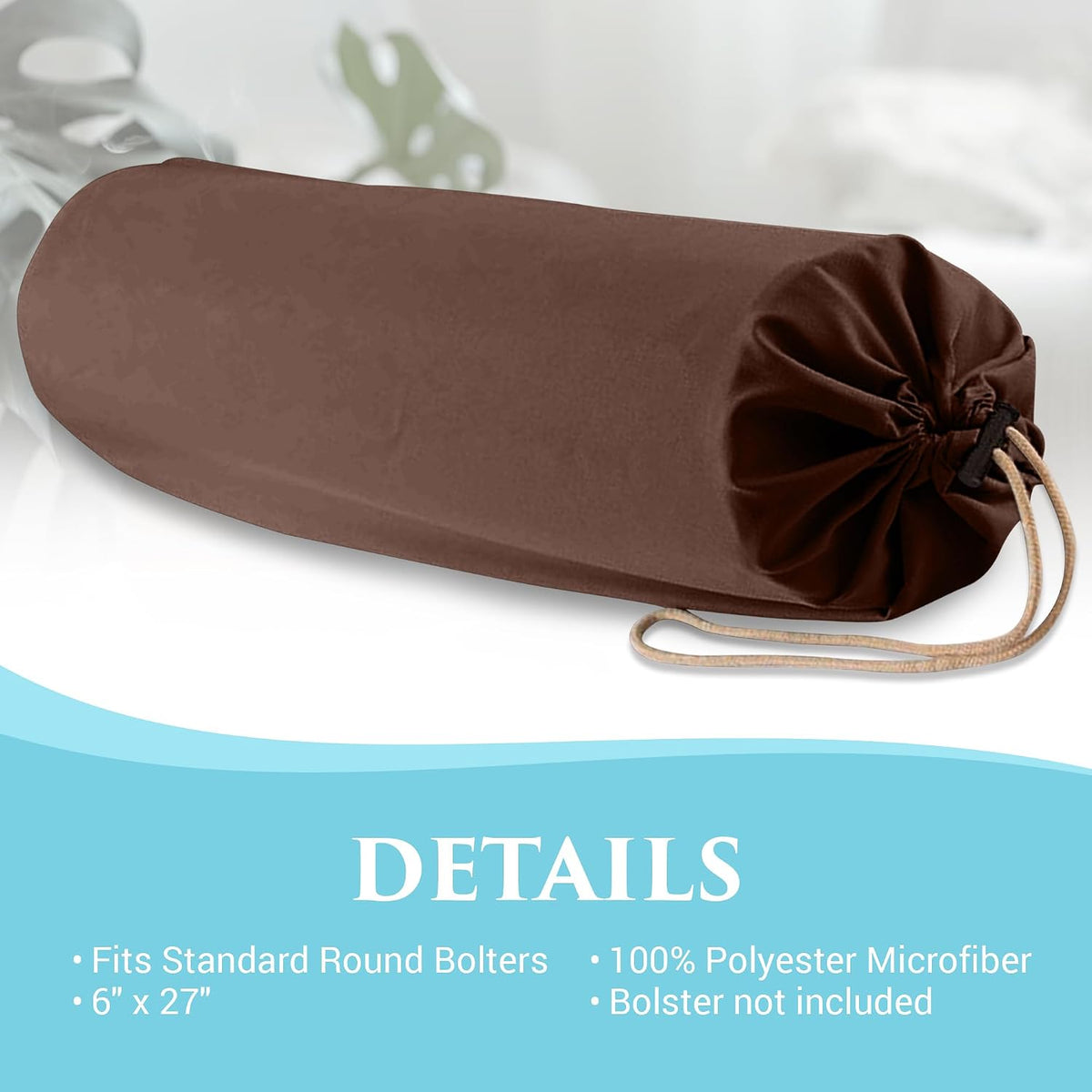 Microfiber Bolster Covers Round Massage Bolster Pillow Covers - Natural - 6" x 27" - 100% Polyester Microfiber - Soft & Durable - Protection from Stains & Oil - Drawstring Closure