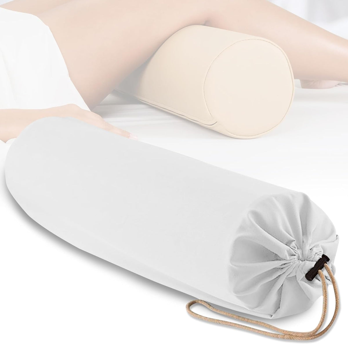Microfiber Bolster Covers Round Massage Bolster Pillow Covers - Natural - 6" x 27" - 100% Polyester Microfiber - Soft & Durable - Protection from Stains & Oil - Drawstring Closure