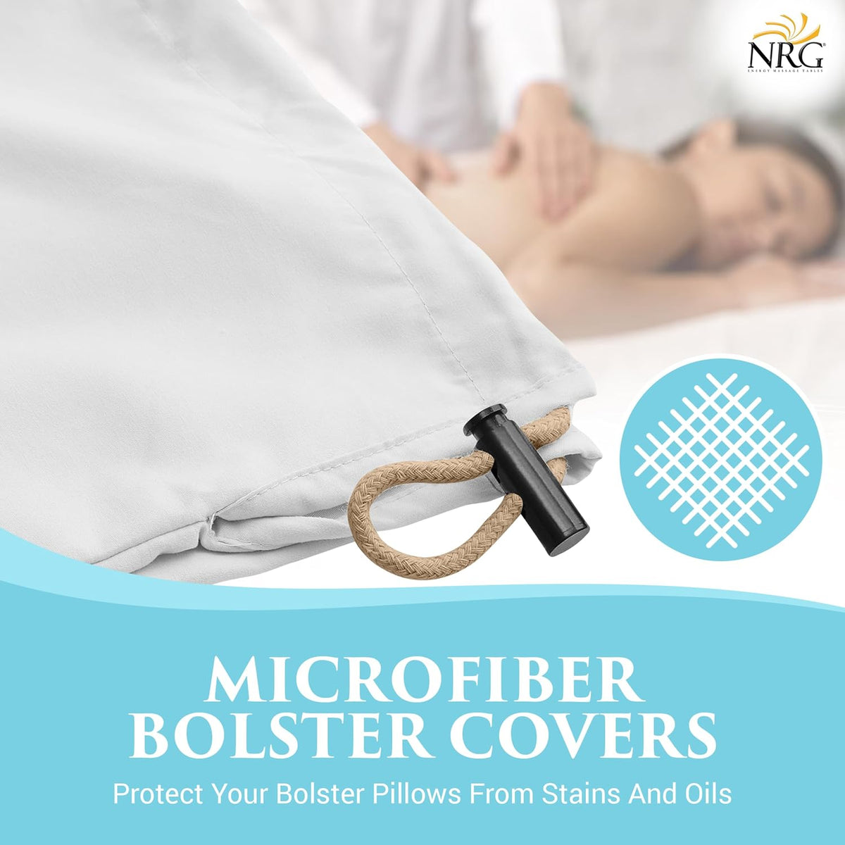 Microfiber Bolster Covers Round Massage Bolster Pillow Covers - Natural - 6" x 27" - 100% Polyester Microfiber - Soft & Durable - Protection from Stains & Oil - Drawstring Closure
