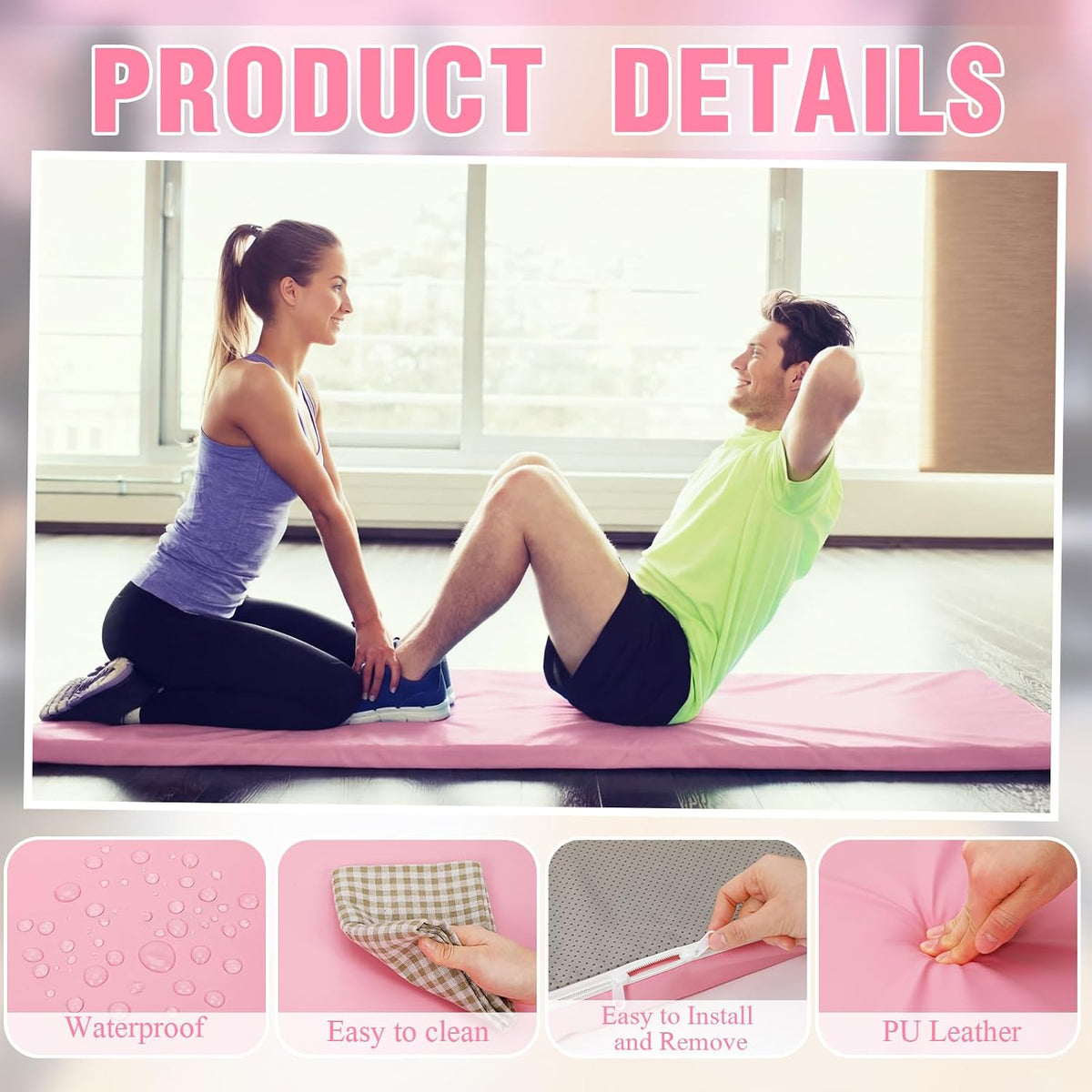 2 Inch 72"x24" Thick Foldable Yoga Mat with Carry Strap, Non-slip Portable Foam Gym Mat for Yoga, Pilates and Stretching