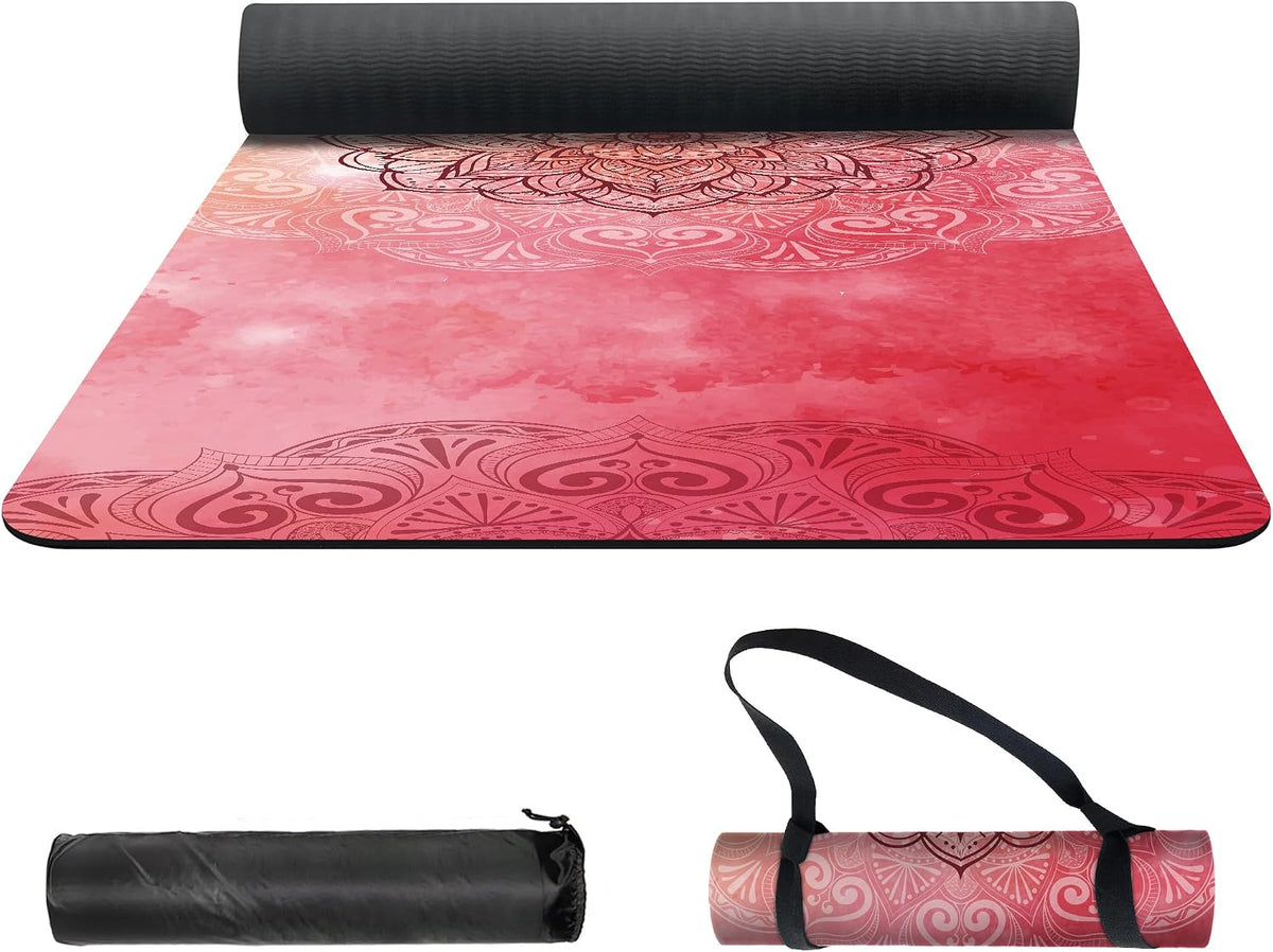 nuveti Yoga Mat Print Extra Thick TPE Non Slip Fitness Exercise Mat with Carrying Bag,72"x24" Extra Thick 6MM Exercise & Workout Mat for Yoga, Pilates Fitness and Floor Exercises - Colors A