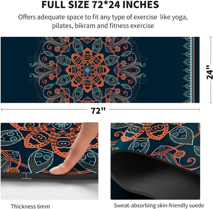 nuveti Yoga Mat Print Extra Thick TPE Non Slip Fitness Exercise Mat with Carrying Bag,72"x24" Extra Thick 6MM Exercise & Workout Mat for Yoga, Pilates Fitness and Floor Exercises - Colors A