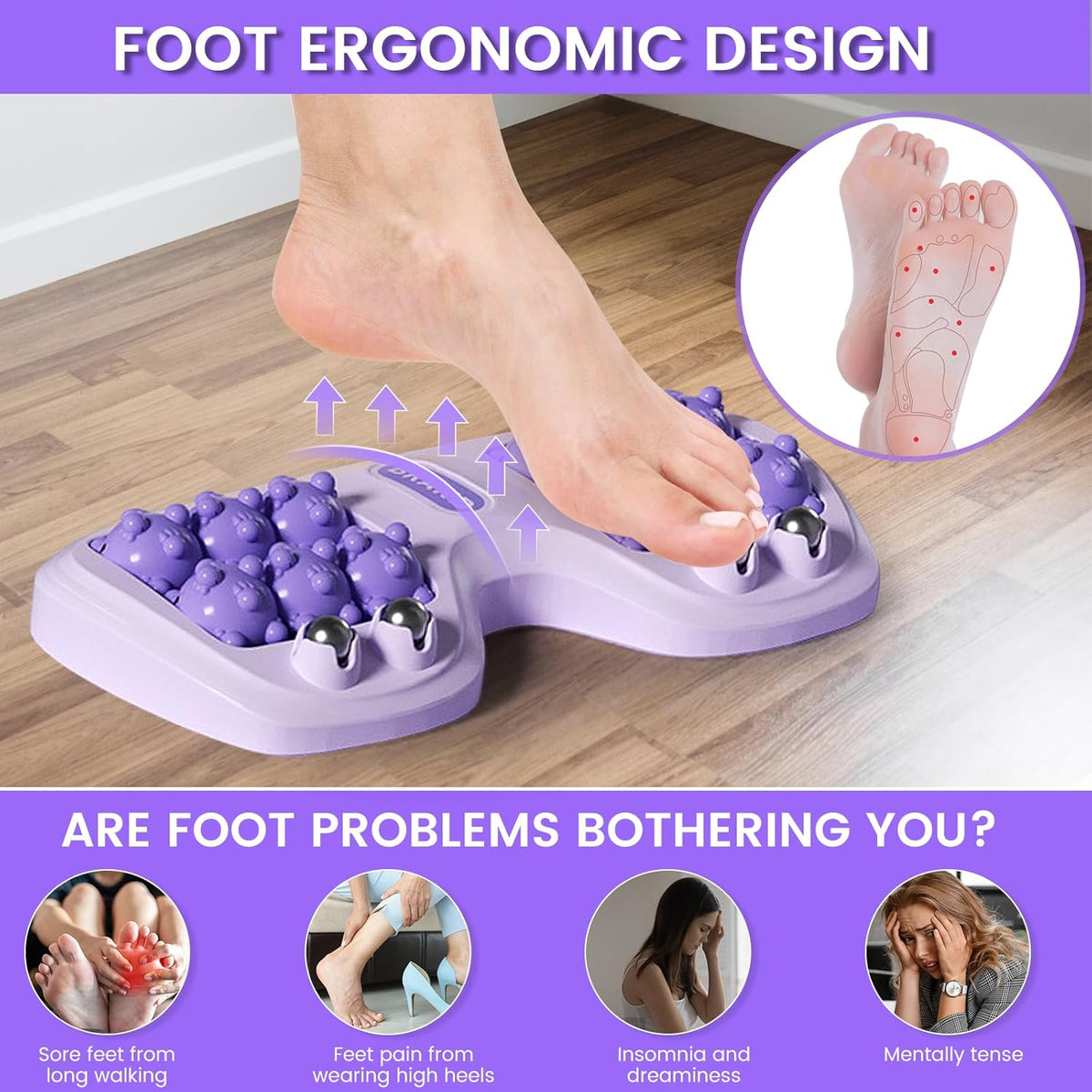 Foot Massager Roller for Plantar Fasciitis Relief, Dual Foot Acupressure Therapy for Pain Relief, Stress Relief and Improved Circulation, Portable Reflexology Tool for Home and Office Use