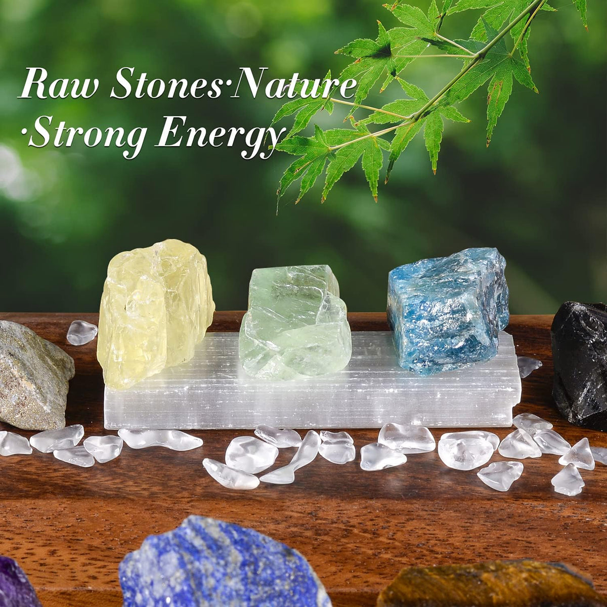 17Pcs Crystals and Healing Stones, 14Pcs Real Raw Chakra Stones Set, Selenite Charging Plate, Amethyst Necklace, Rose Quartz, Mothers Day Gifts, Gift Box, Guide for Beginners, Collection, Meditation, Yoga