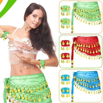 24 Pcs Belly Dance Hip Scarves, 8 Colors Coin Fringe Skirt Cuffs