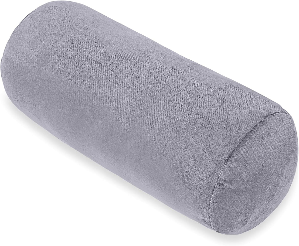 Bolster Pillow with Removable Velvet Cover, Round Cylinder Neck Roll Pillow for Head, Back, Leg Support, Decorative Bed and Couch Pillow 16 x 6 Inches (Grey)