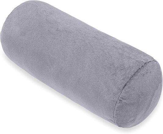 Bolster Pillow with Removable Velvet Cover, Round Cylinder Neck Roll Pillow for Head, Back, Leg Support, Decorative Bed and Couch Pillow 16 x 6 Inches (Grey)