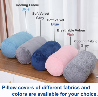 Bolster Pillow with Removable Velvet Cover, Round Cylinder Neck Roll Pillow for Head, Back, Leg Support, Decorative Bed and Couch Pillow 16 x 6 Inches (Grey)