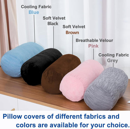 Bolster Pillow with Removable Velvet Cover, Round Cylinder Neck Roll Pillow for Head, Back, Leg Support, Decorative Bed and Couch Pillow 16 x 6 Inches (Grey)