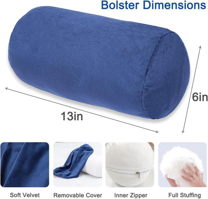 Bolster Pillow with Removable Velvet Cover, Round Cylinder Neck Roll Pillow for Head, Back, Leg Support, Decorative Bed and Couch Pillow 16 x 6 Inches (Grey)
