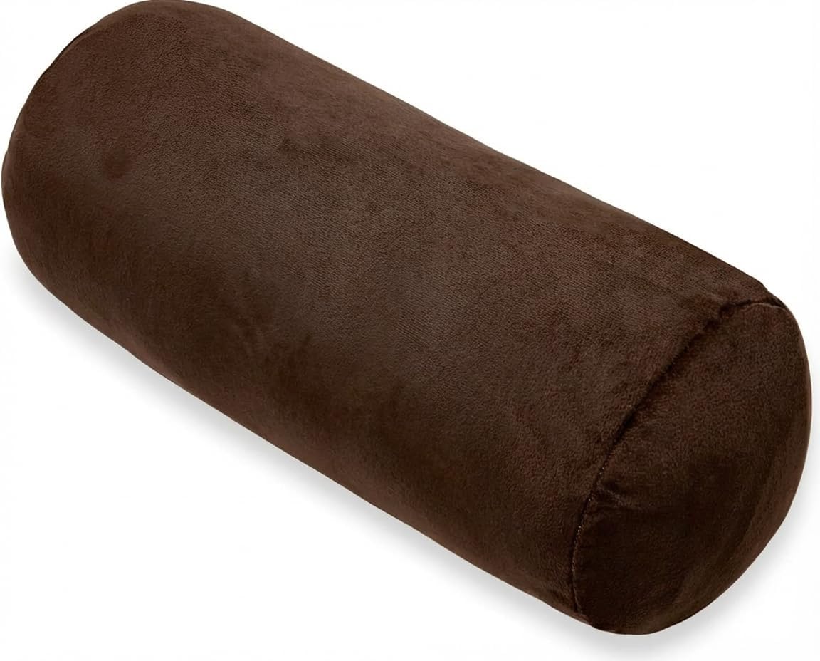 Bolster Pillow with Removable Velvet Cover, Round Cylinder Neck Roll Pillow for Head, Back, Leg Support, Decorative Bed and Couch Pillow 16 x 6 Inches (Grey)