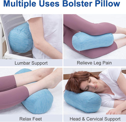 Bolster Pillow with Removable Velvet Cover, Round Cylinder Neck Roll Pillow for Head, Back, Leg Support, Decorative Bed and Couch Pillow 16 x 6 Inches (Grey)