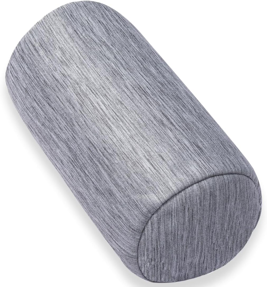 Bolster Pillow with Removable Velvet Cover, Round Cylinder Neck Roll Pillow for Head, Back, Leg Support, Decorative Bed and Couch Pillow 16 x 6 Inches (Grey)