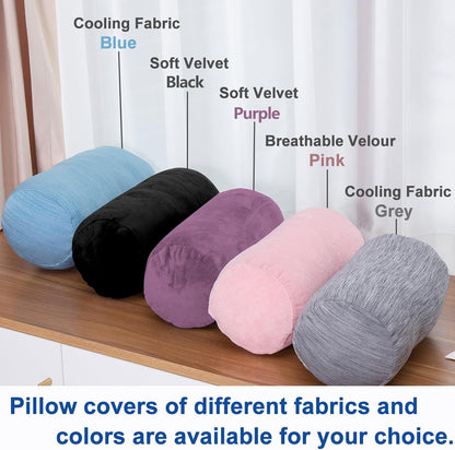 Bolster Pillow with Removable Velvet Cover, Round Cylinder Neck Roll Pillow for Head, Back, Leg Support, Decorative Bed and Couch Pillow 16 x 6 Inches (Grey)