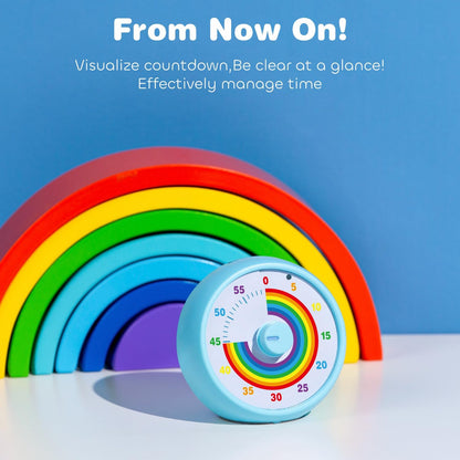 Visual Timer for Kids, 60-Minute Countdown Timer for Classroom Office Kitchen, Desk Timer Kids Time Management Tools with Silent Operation, Pomodoro Time Rainbow Pattern (Pink)