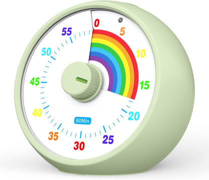 Visual Timer for Kids, 60-Minute Countdown Timer for Classroom Office Kitchen, Desk Timer Kids Time Management Tools with Silent Operation, Pomodoro Time Rainbow Pattern (Pink)