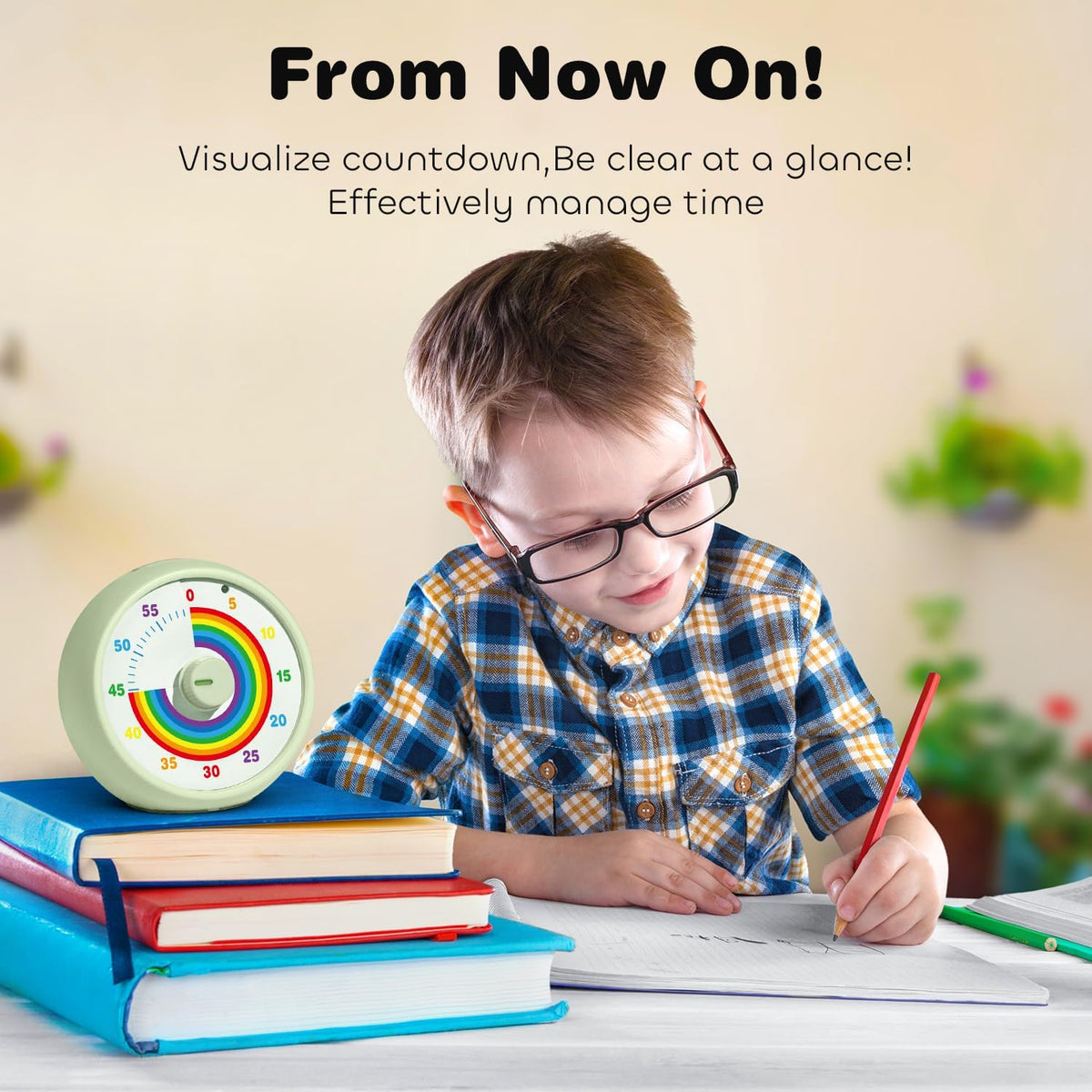 Visual Timer for Kids, 60-Minute Countdown Timer for Classroom Office Kitchen, Desk Timer Kids Time Management Tools with Silent Operation, Pomodoro Time Rainbow Pattern (Pink)
